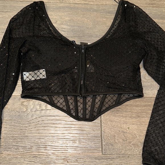 Sincerely Jules NWT Black Sheer Long Sleeve Bustier - Picture 9 of 11